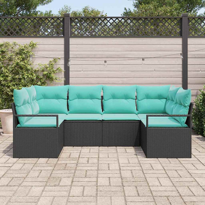 Sofa Sæt med pude 6 pcs Sort Poly Rattan