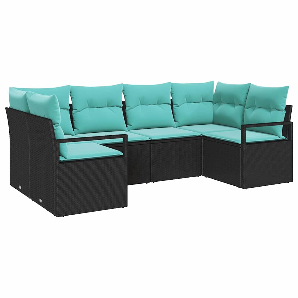 Sofa Sæt med pude 6 pcs Sort Poly Rattan