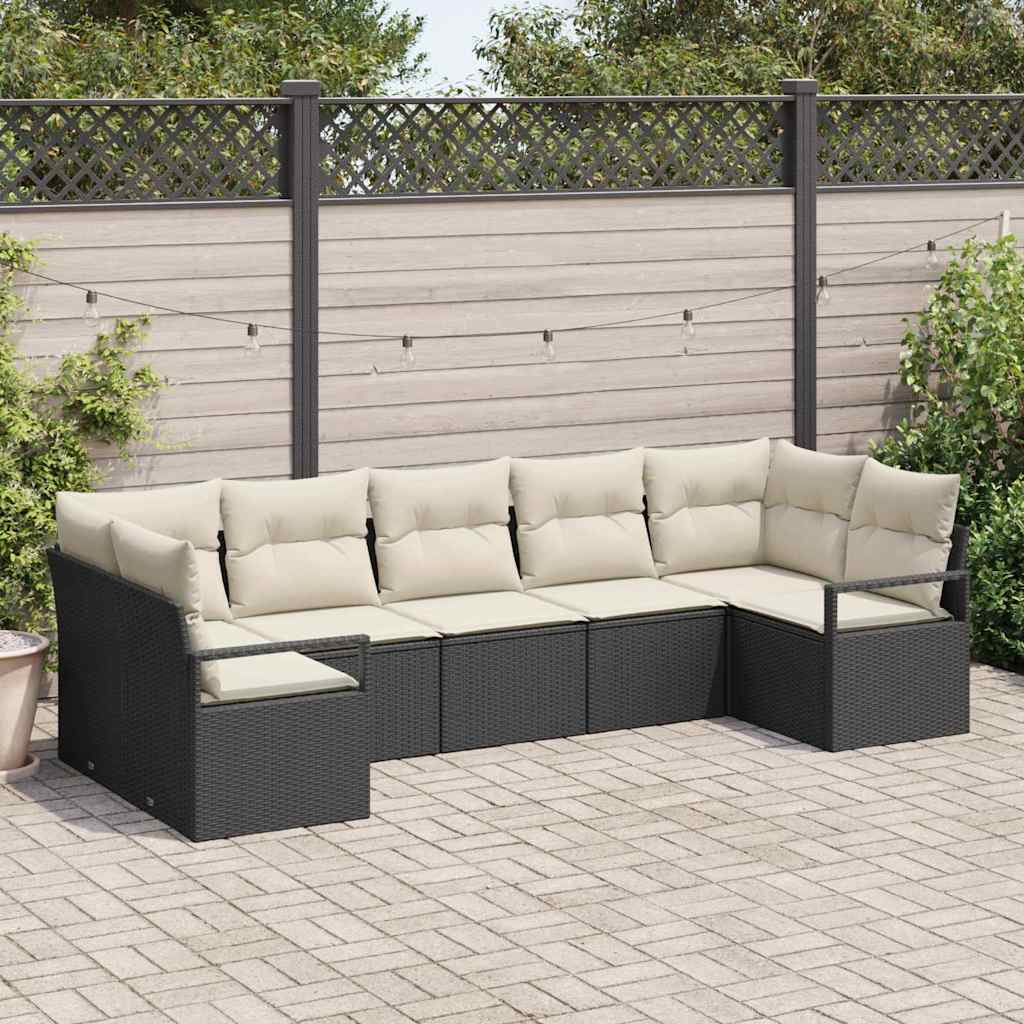 Sofa Sæt 7 stk. Sort polyrattan