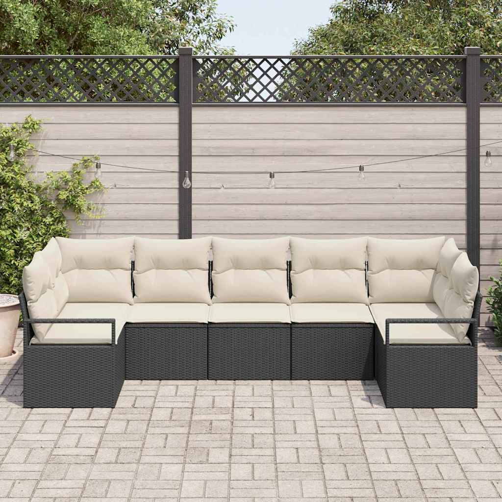 Sofa Sæt 7 stk. Sort polyrattan