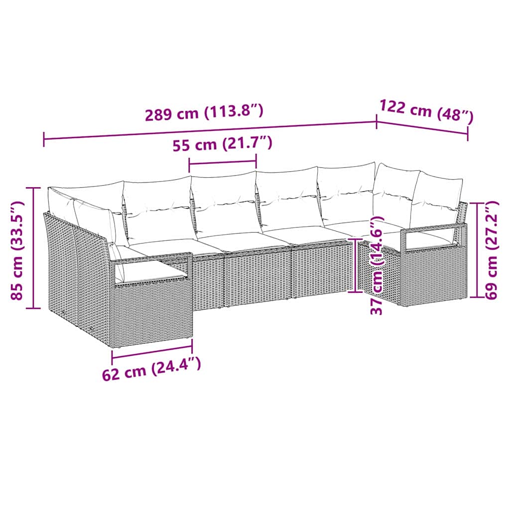 Sofa Sæt 7 stk. Sort polyrattan