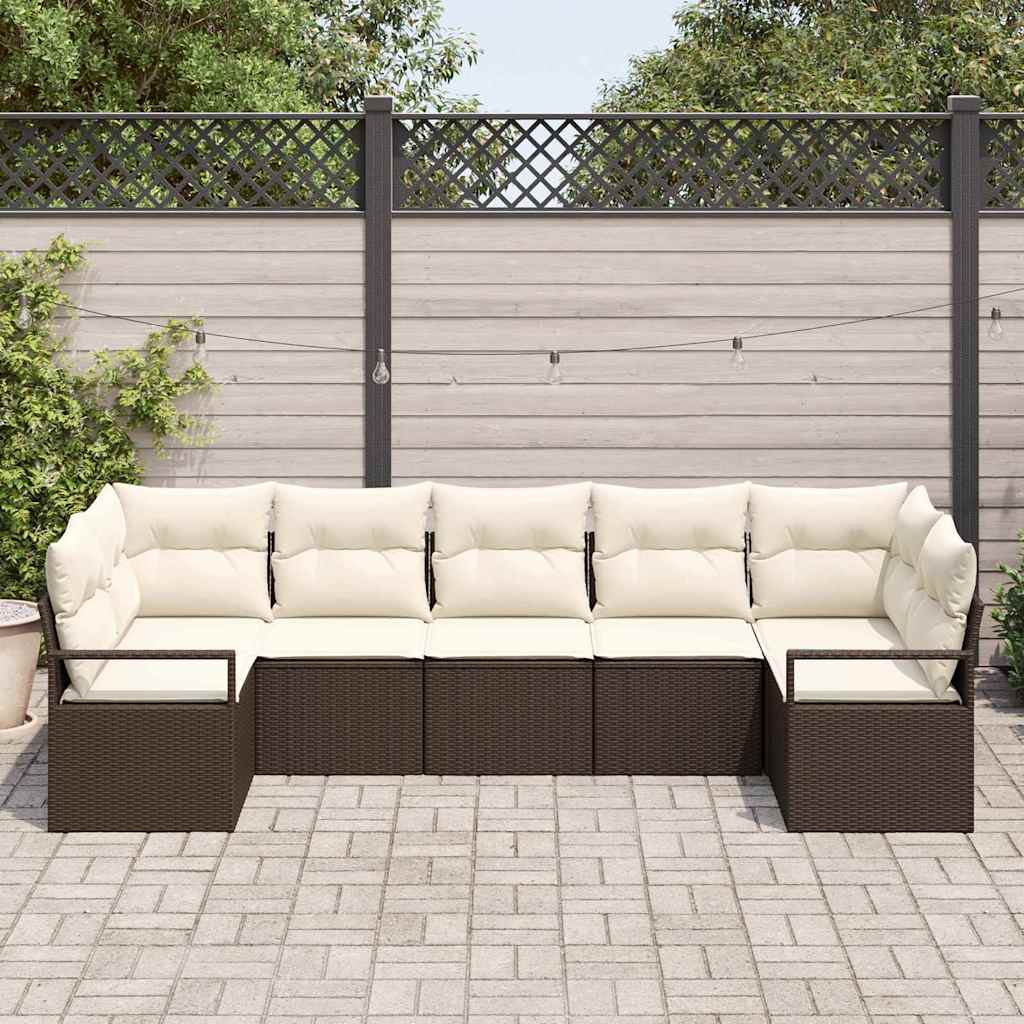 Sofa Sæt med pude 7 pcs Brun polyrattan