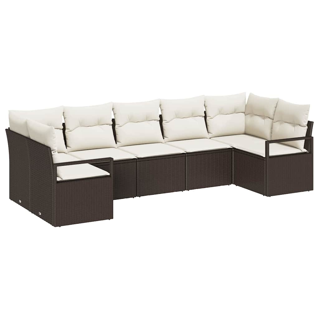 Sofa Sæt med pude 7 pcs Brun polyrattan