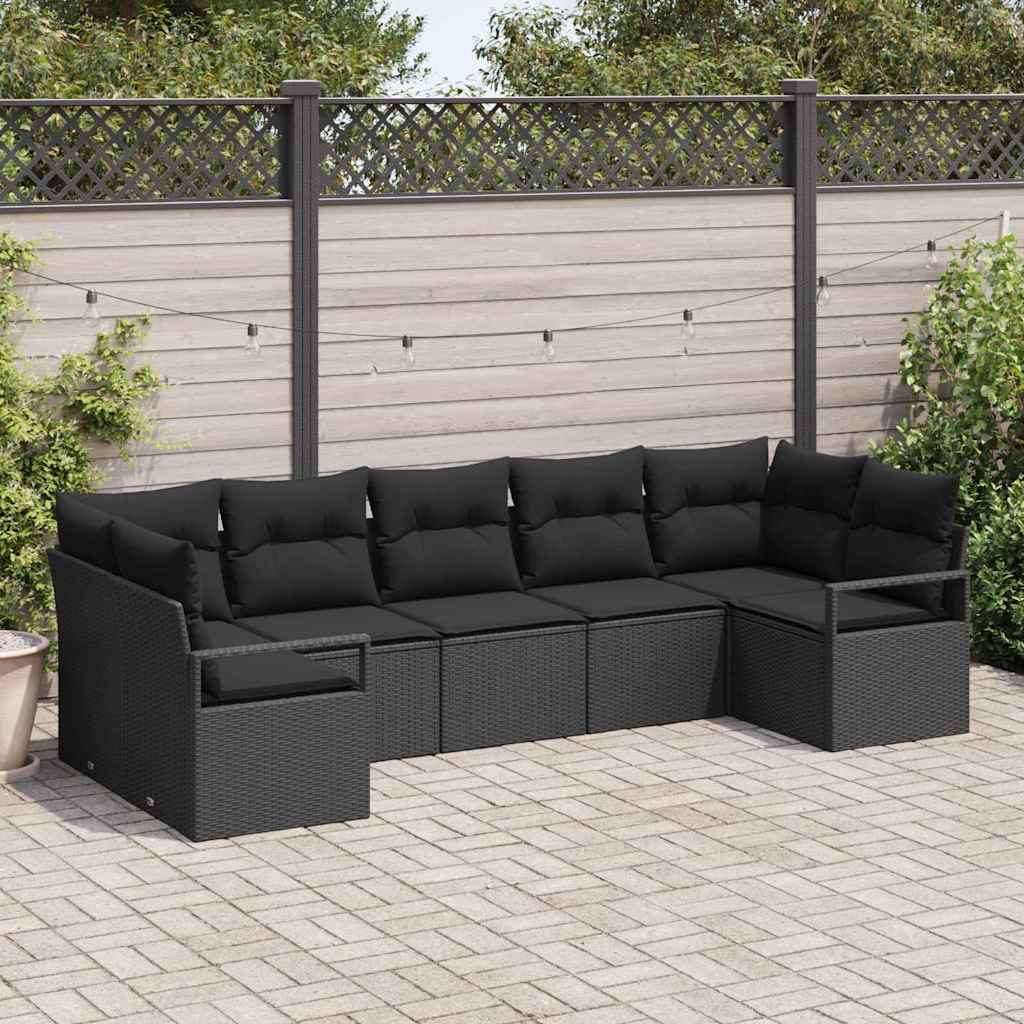 Sofa Sæt med pude 7 pcs Sort polyrattan