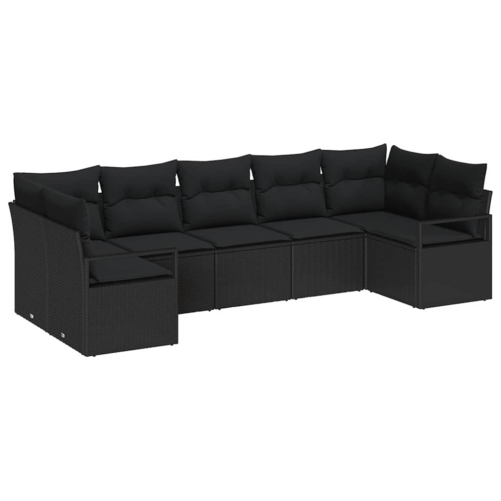 Sofa Sæt med pude 7 pcs Sort polyrattan