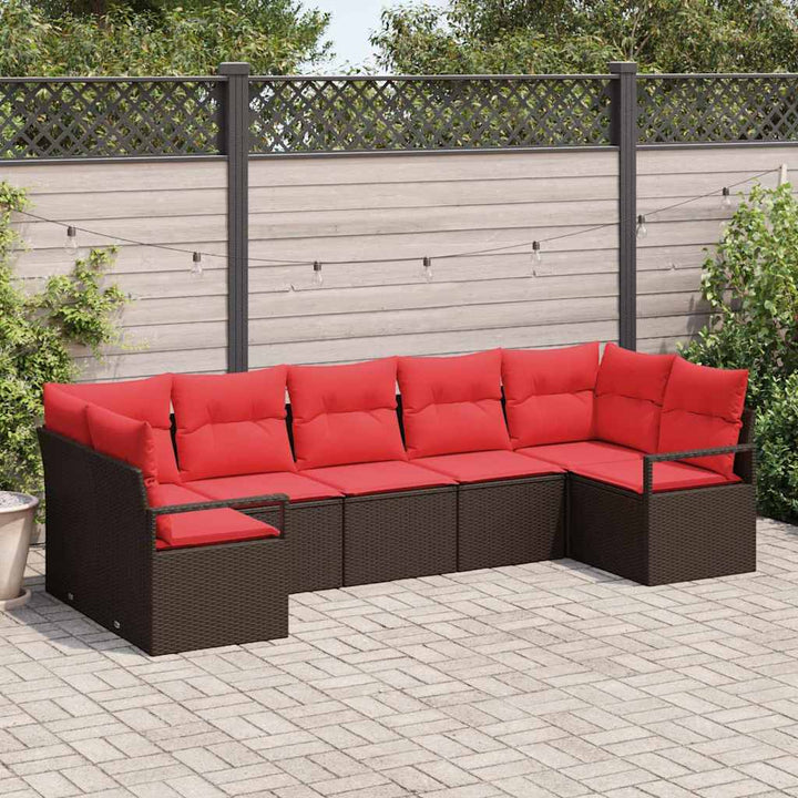 Sofa Sæt med pude 7 pcs Brun polyrattan