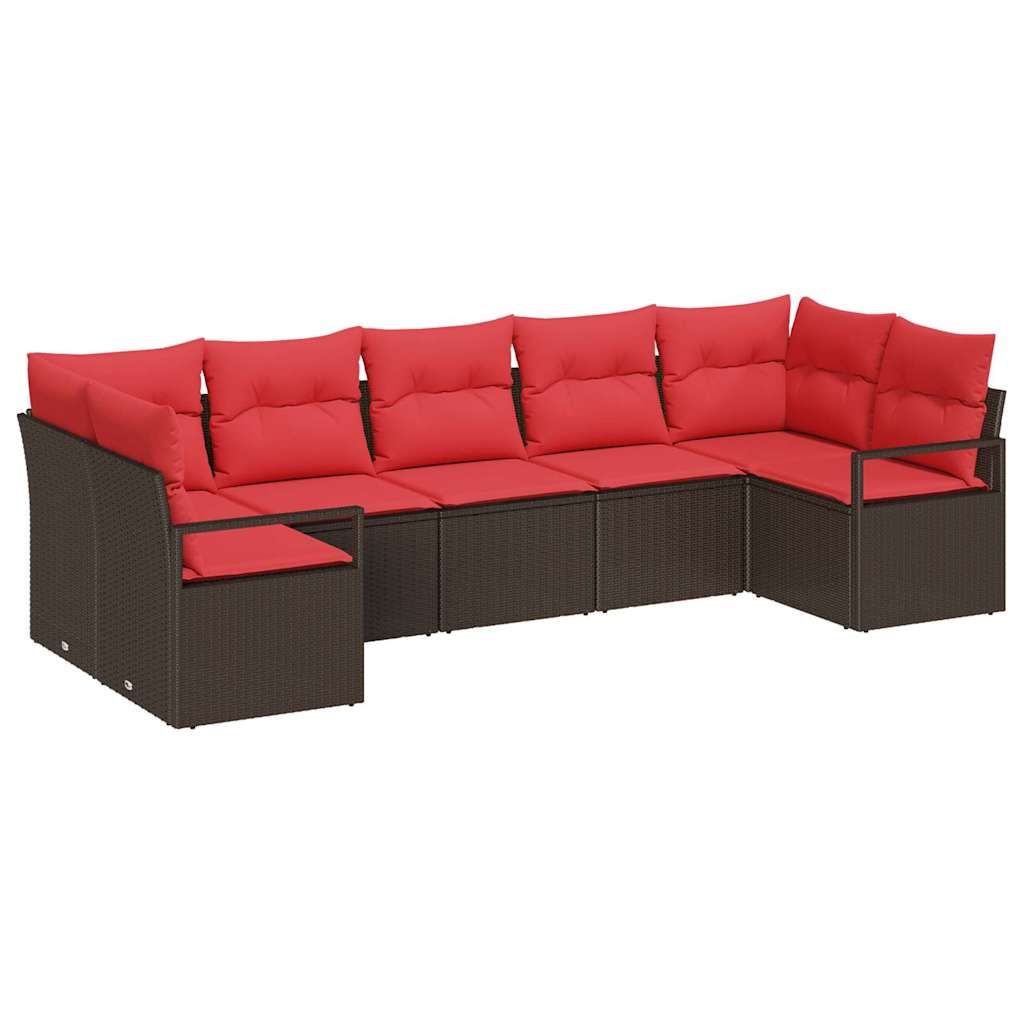 Sofa Sæt med pude 7 pcs Brun polyrattan