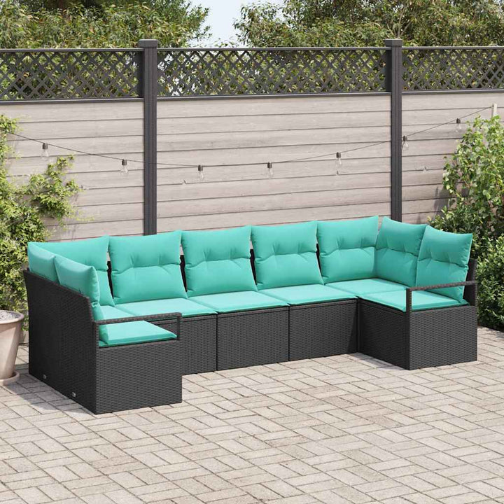 Sofa Sæt med pude 7 pcs Sort polyrattan