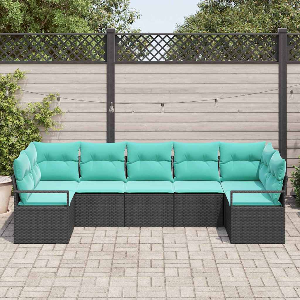 Sofa Sæt med pude 7 pcs Sort polyrattan