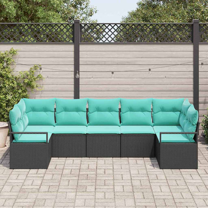 Sofa Sæt med pude 7 pcs Sort polyrattan