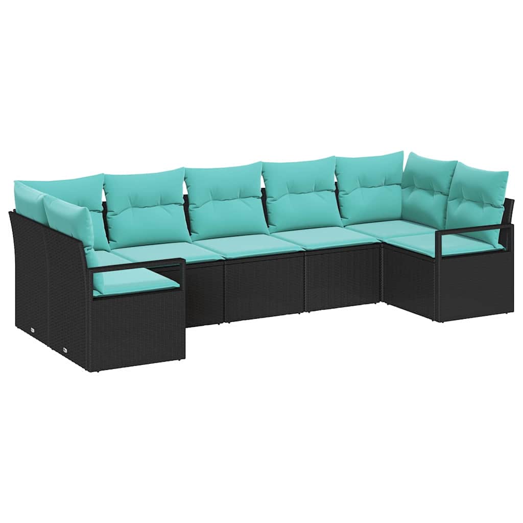 Sofa Sæt med pude 7 pcs Sort polyrattan