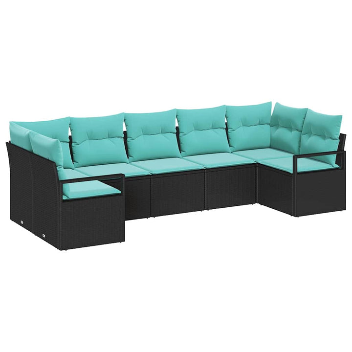 Sofa Sæt med pude 7 pcs Sort polyrattan