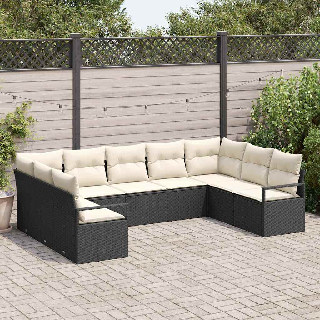 Sofa Sæt med pude 9 pcs Sort polyrattan