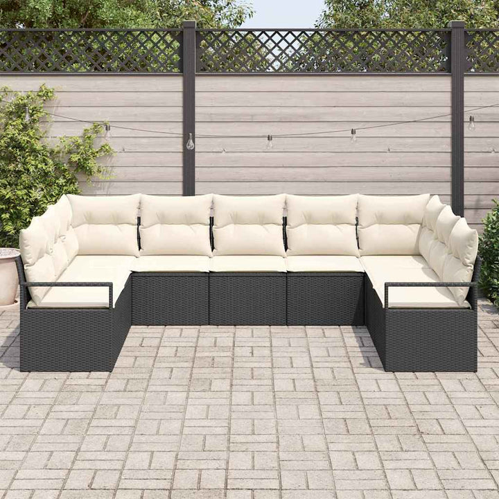 Sofa Sæt med pude 9 pcs Sort polyrattan
