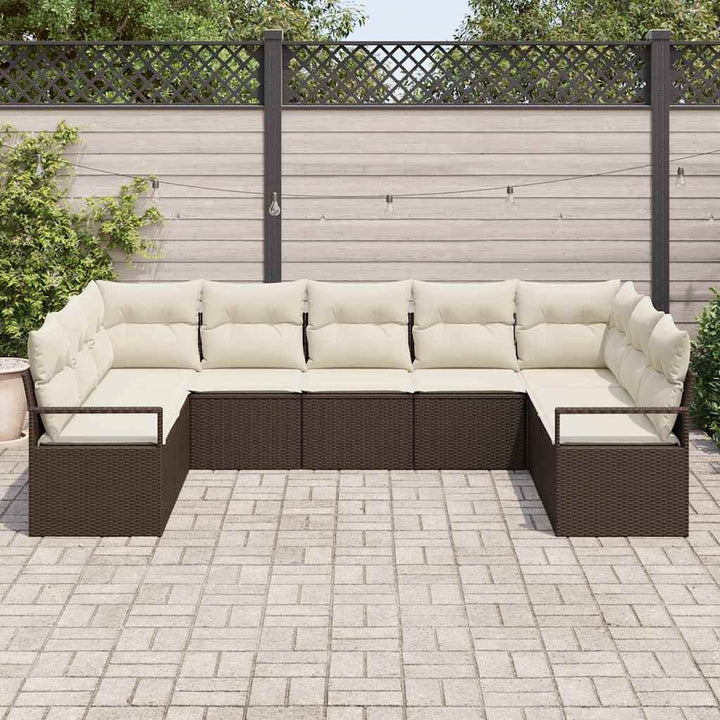 Sofa Sæt med pude 9 pcs Brun polyrattan