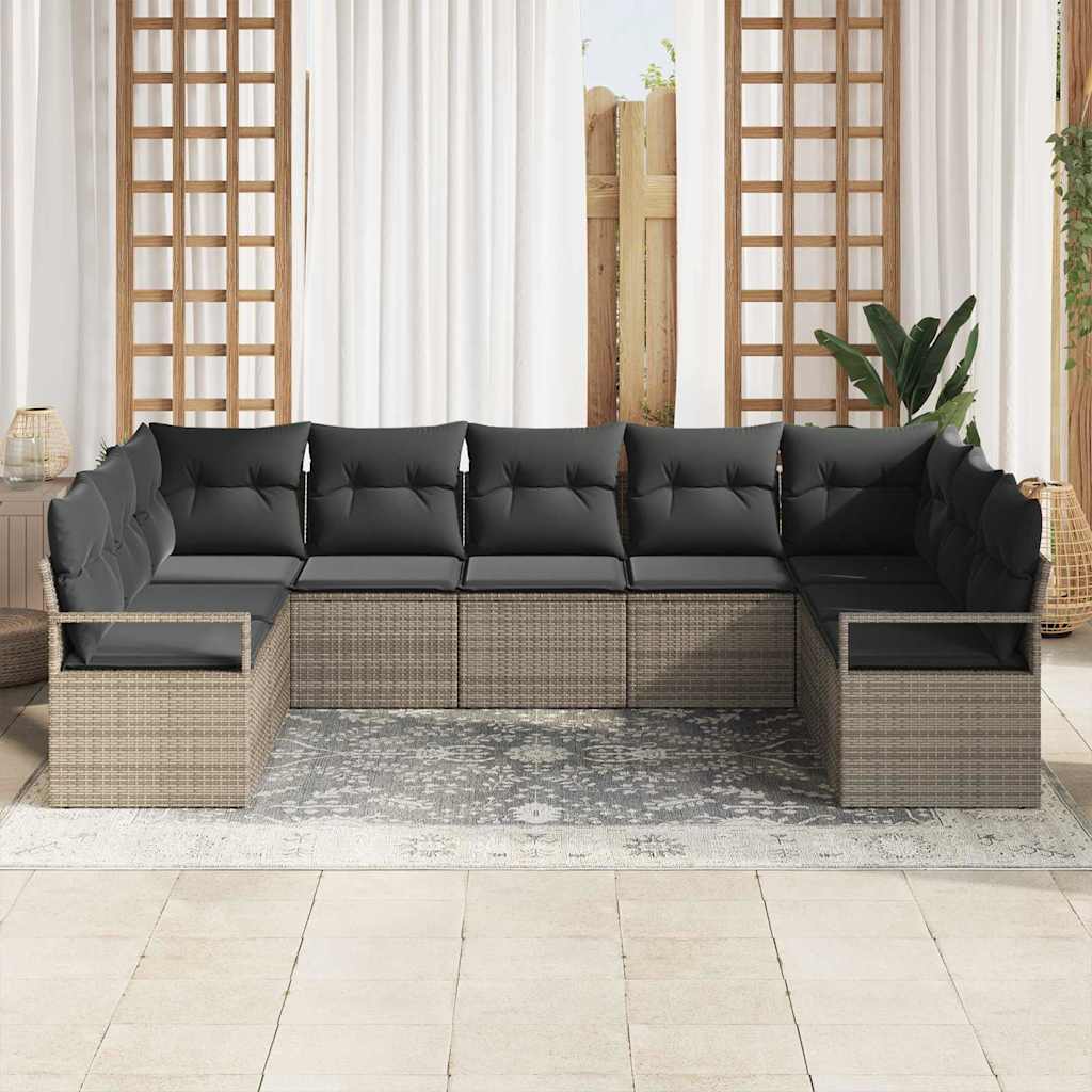 Sofa Sæt med pude 9 pcs Grå polyrattan