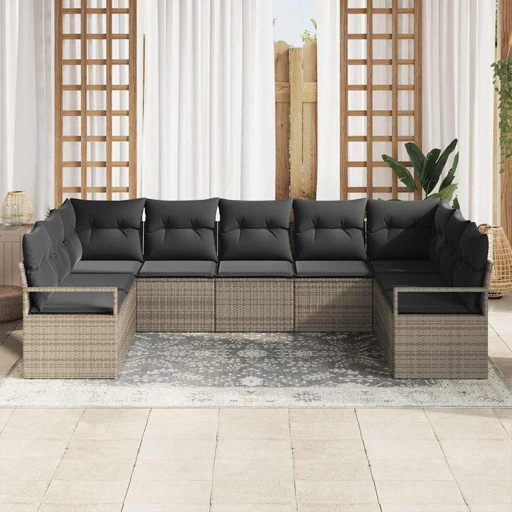 Sofa Sæt med pude 9 pcs Grå polyrattan