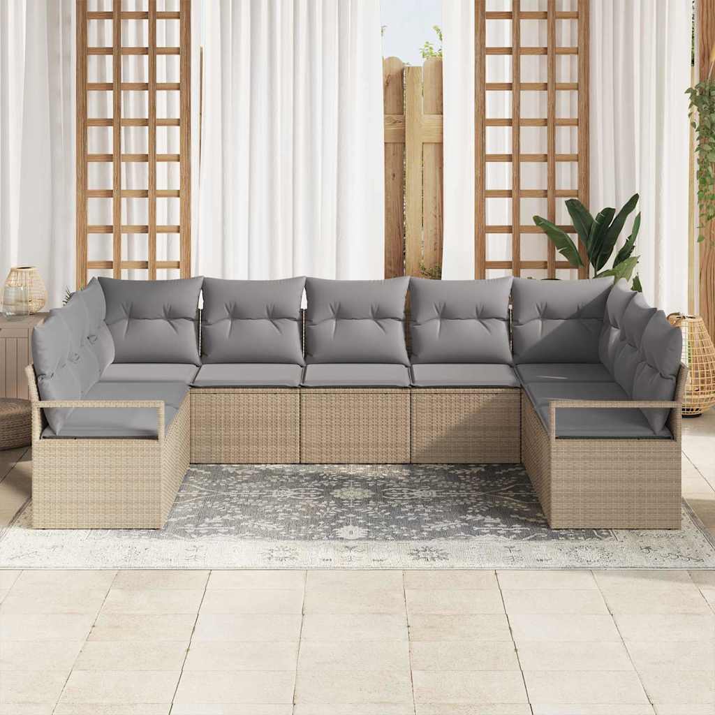 Sofa Sæt med pude 9 pcs Beige polyrattan