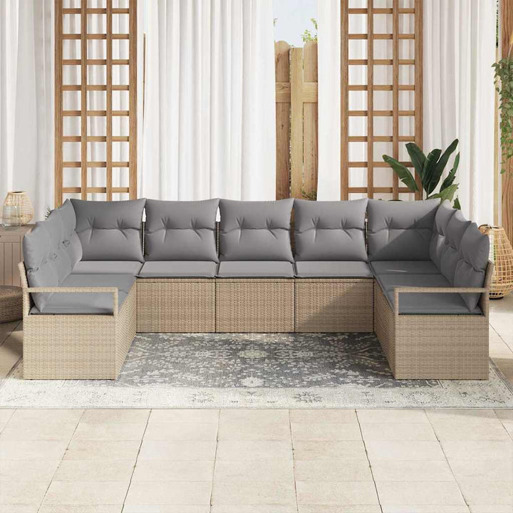 Sofa Sæt med pude 9 pcs Beige polyrattan