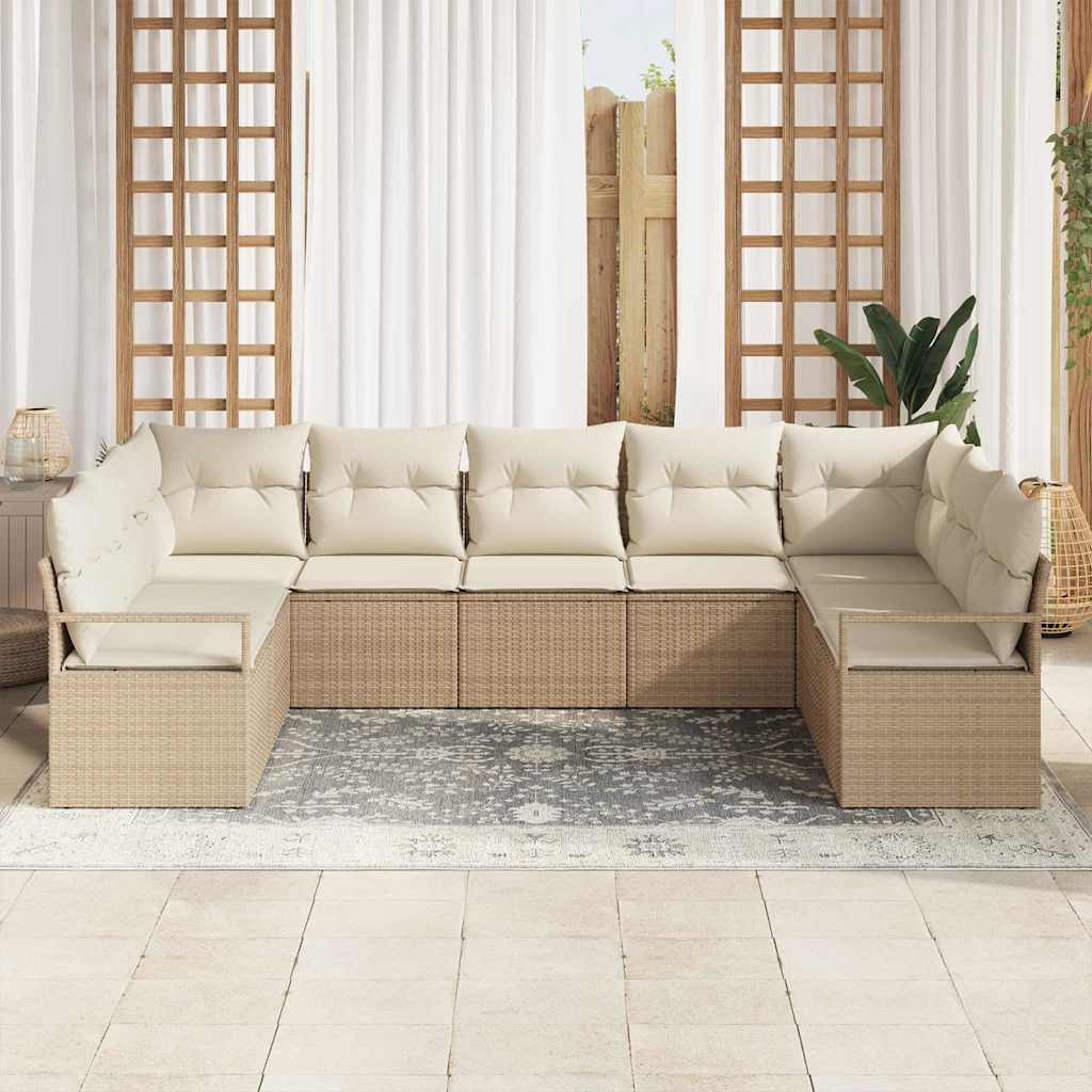 Sofa Sæt med pude 9 pcs Beige polyrattan