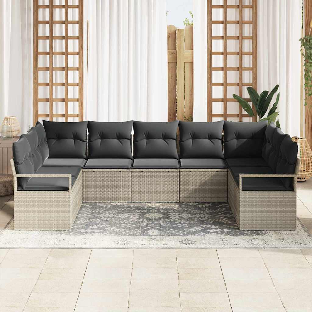 Sofa Sæt med pude 9 pcs Lysegrå polyrattan