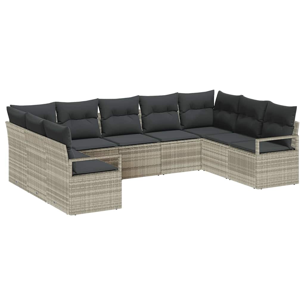 Sofa Sæt med pude 9 pcs Lysegrå polyrattan