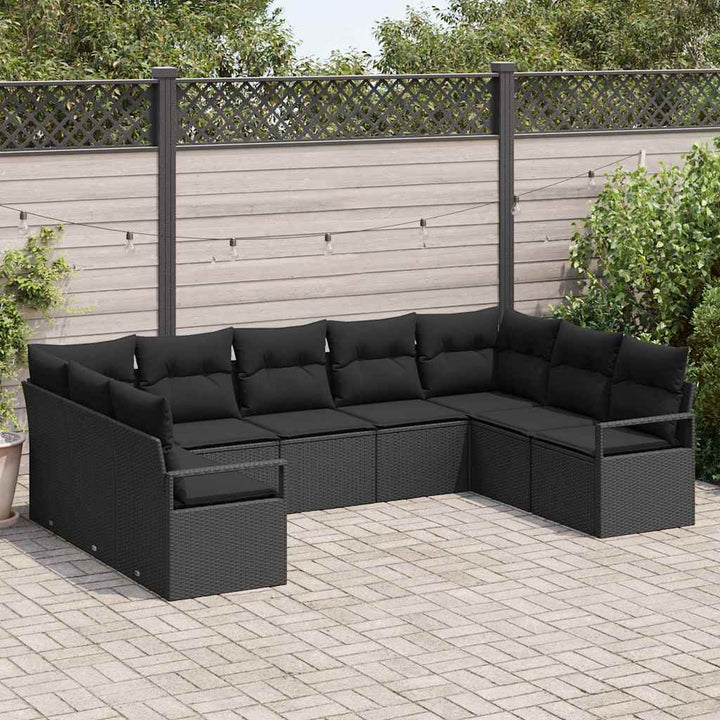 Sofa Sæt med pude 9 pcs Sort polyrattan