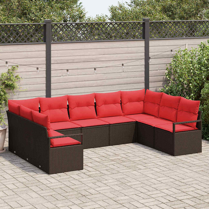 Sofa Sæt med pude 9 pcs Brun polyrattan
