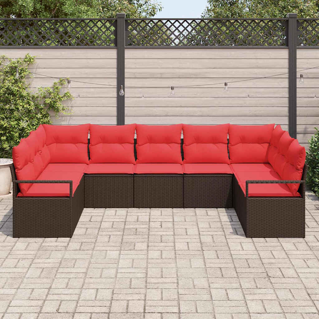 Sofa Sæt med pude 9 pcs Brun polyrattan