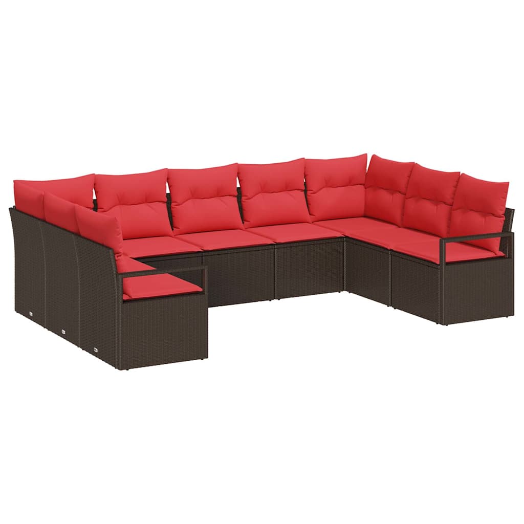 Sofa Sæt med pude 9 pcs Brun polyrattan