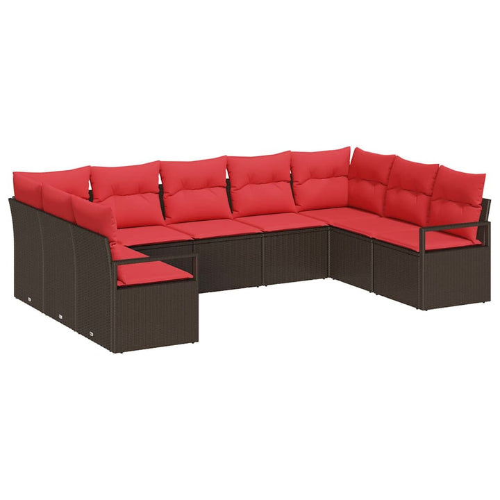 Sofa Sæt med pude 9 pcs Brun polyrattan