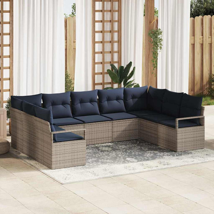 Sofa Sæt med pude 9 pcs Grå polyrattan