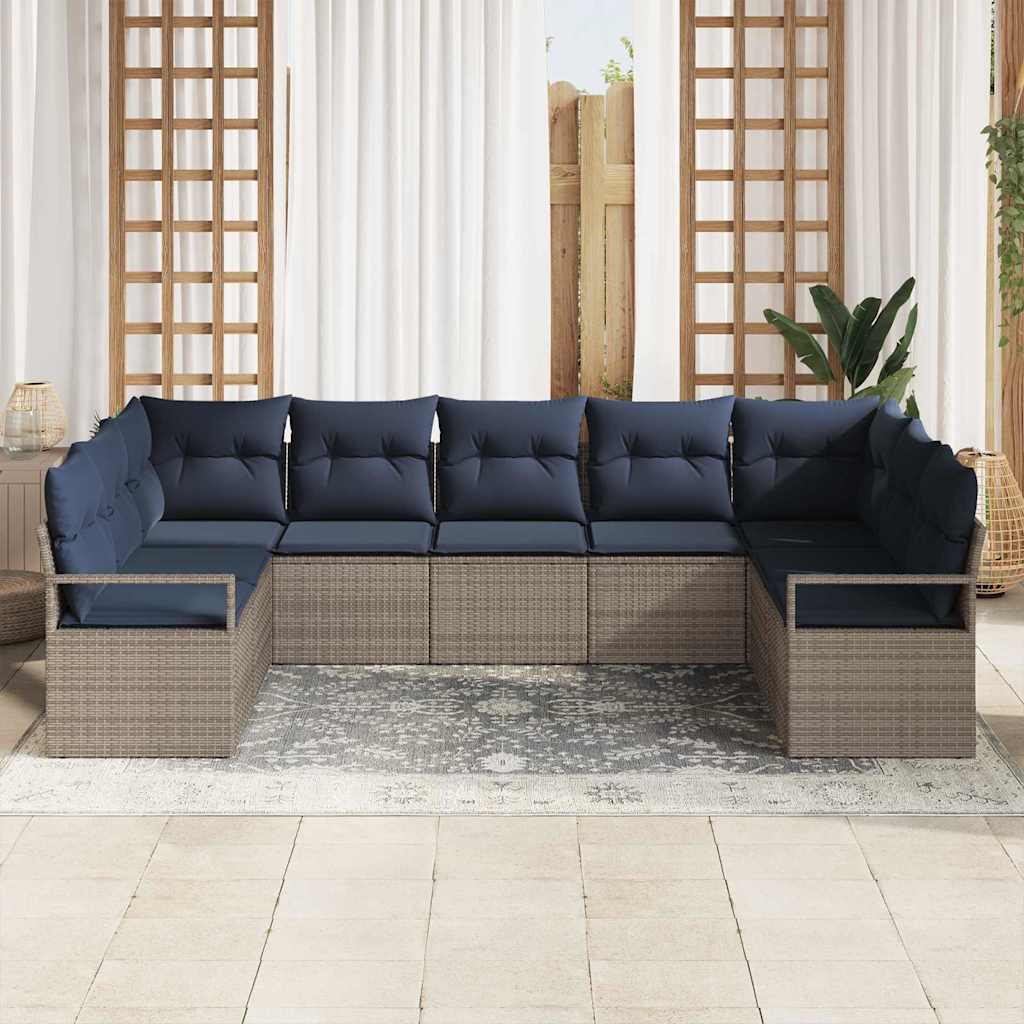 Sofa Sæt med pude 9 pcs Grå polyrattan