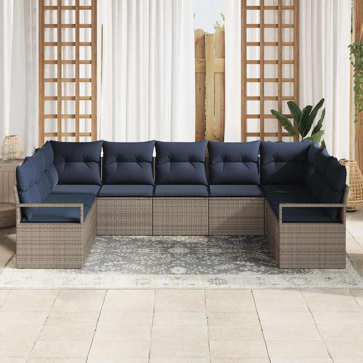 Sofa Sæt med pude 9 pcs Grå polyrattan