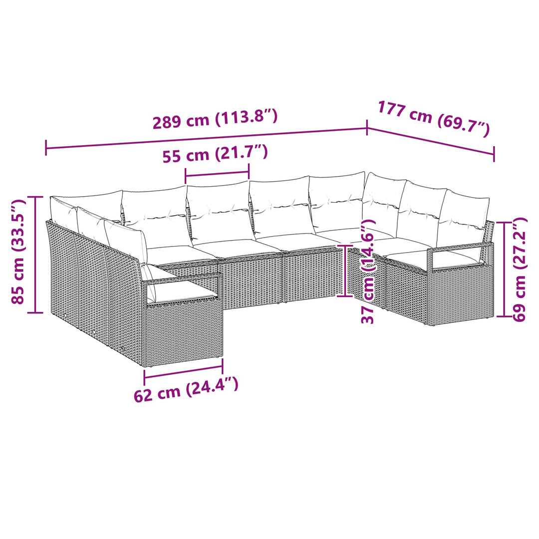 Sofa Sæt med pude 9 pcs Grå polyrattan