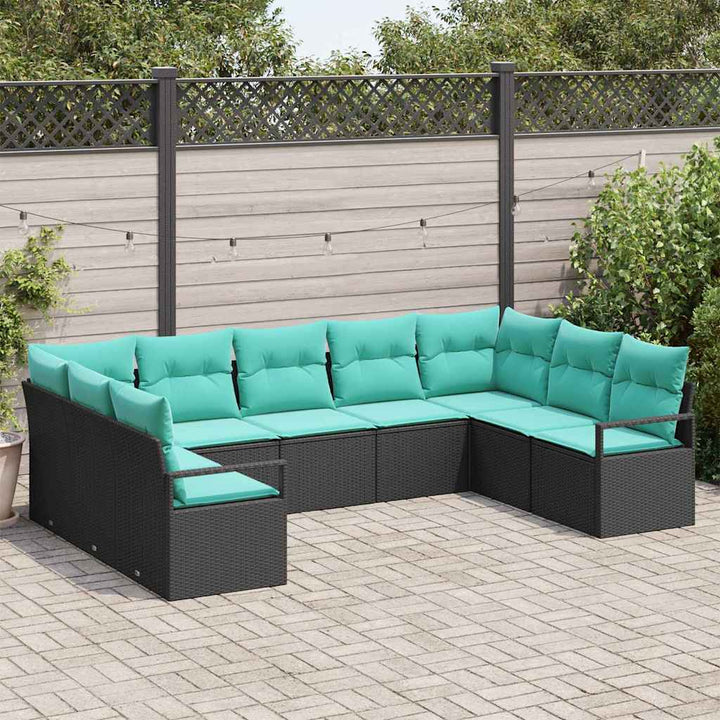 Sofa Sæt med pude 9 pcs Sort polyrattan