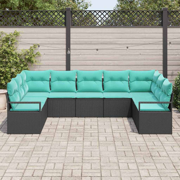 Sofa Sæt med pude 9 pcs Sort polyrattan