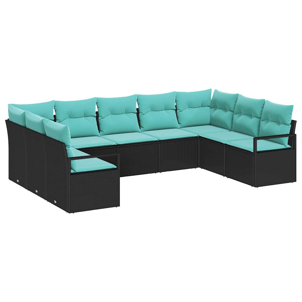 Sofa Sæt med pude 9 pcs Sort polyrattan