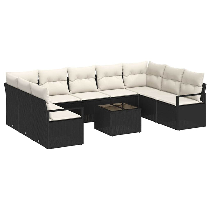 Sofa Sæt med pude 10 pcs Sort polyrattan