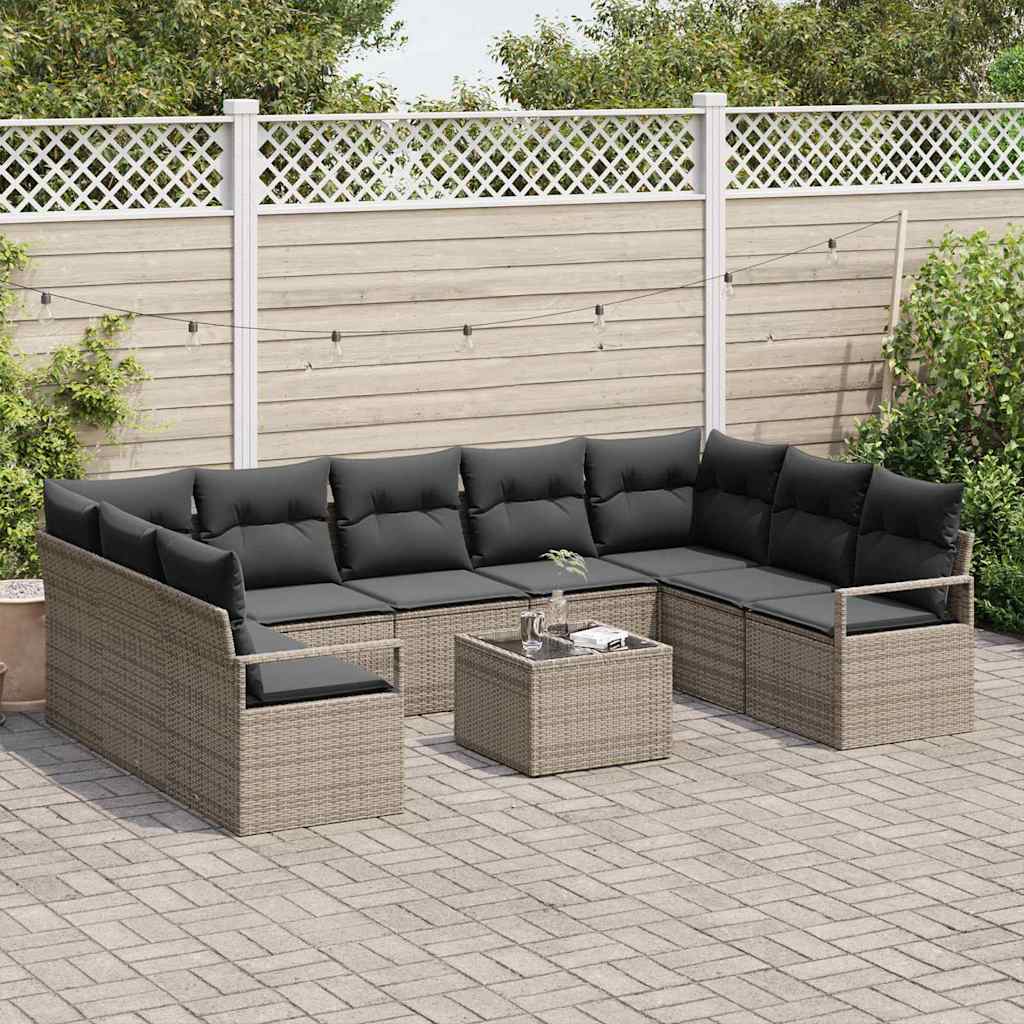 Sofa Sæt med pude 10 pcs Grå polyrattan
