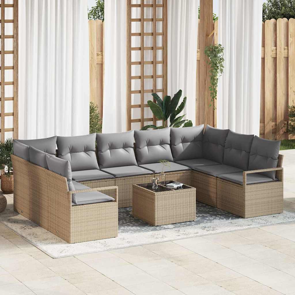 Sofa Sæt med pude 10 pcs Beige polyrattan