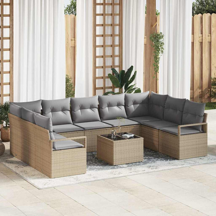 Sofa Sæt med pude 10 pcs Beige polyrattan