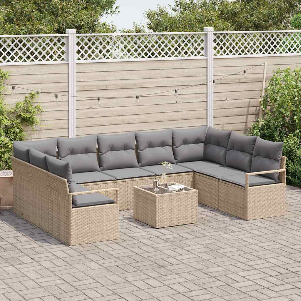 Sofa Sæt med pude 10 pcs Beige polyrattan