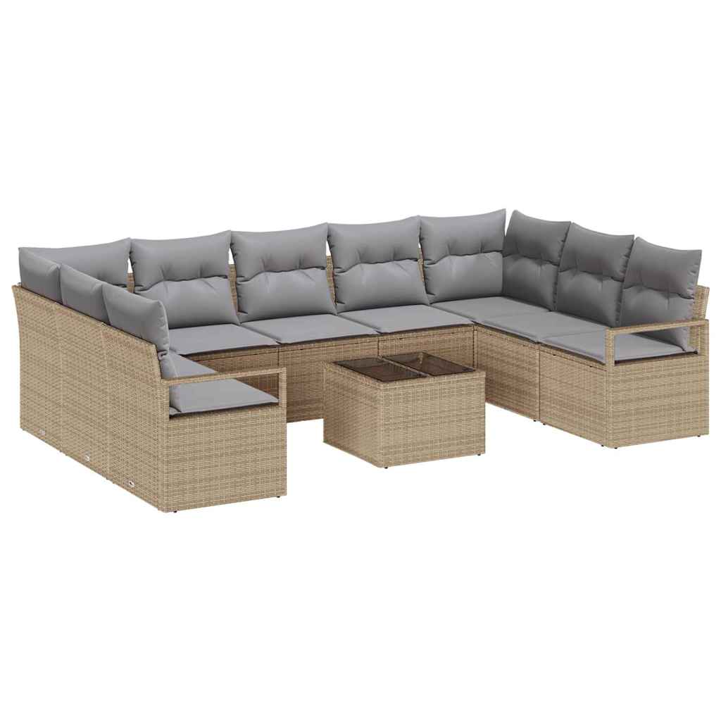Sofa Sæt med pude 10 pcs Beige polyrattan