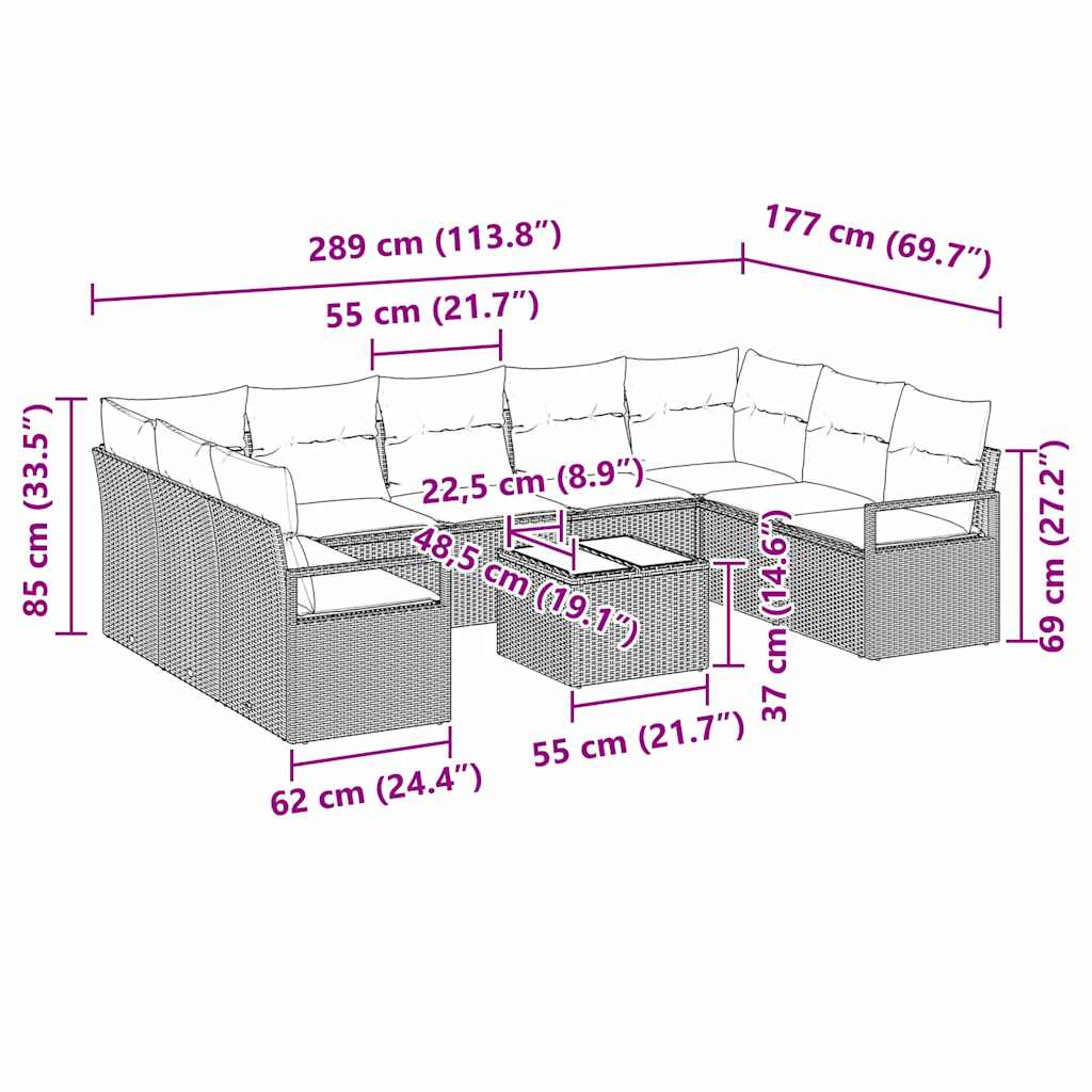 Sofa Sæt med pude 10 pcs Beige polyrattan