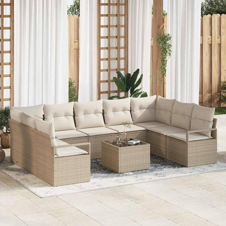 Sofa Sæt med pude 10 pcs Beige polyrattan