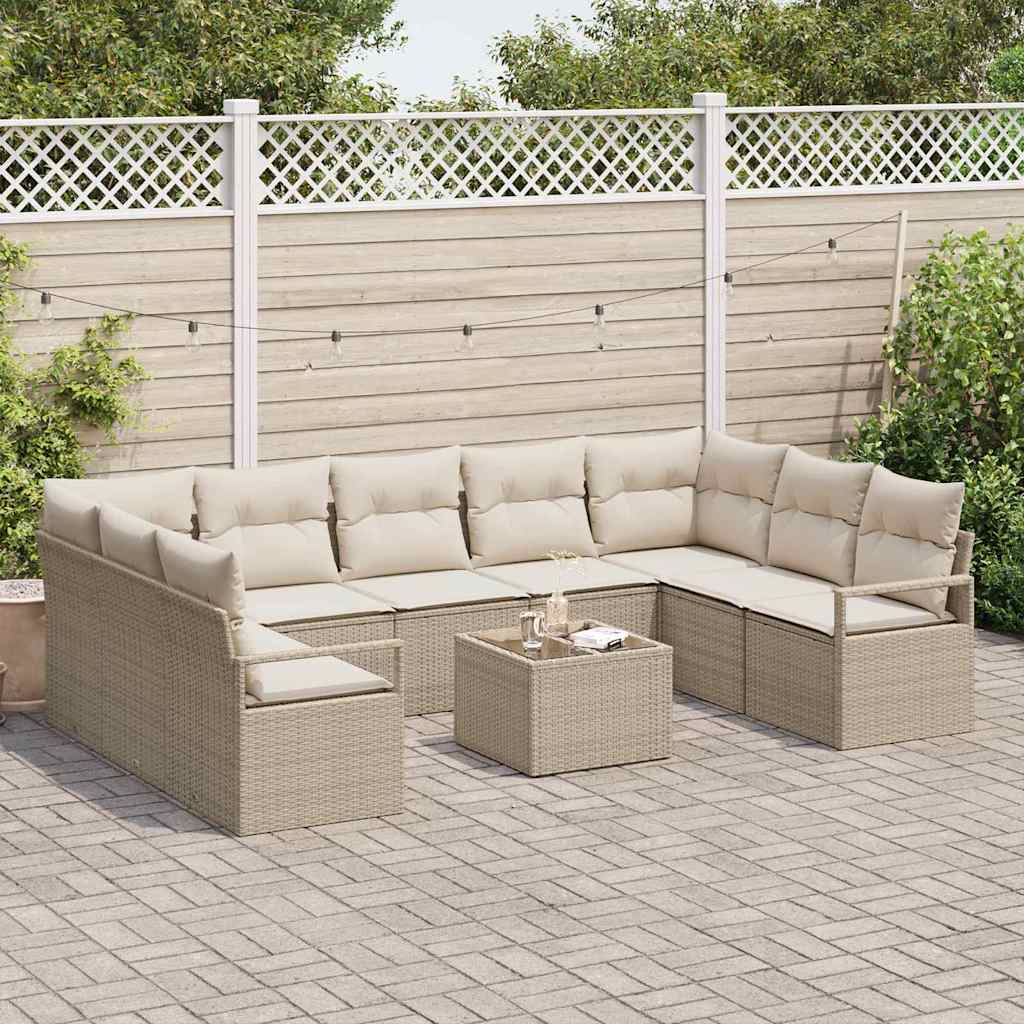 Sofa Sæt med pude 10 pcs Beige polyrattan