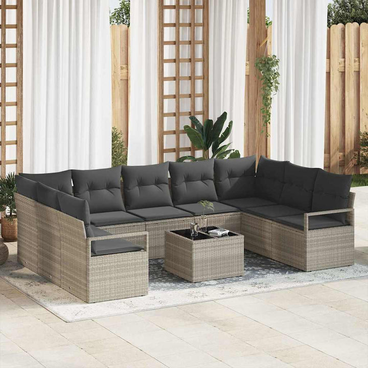 Sofa Sæt med pude 10 pcs Lysegrå polyrattan