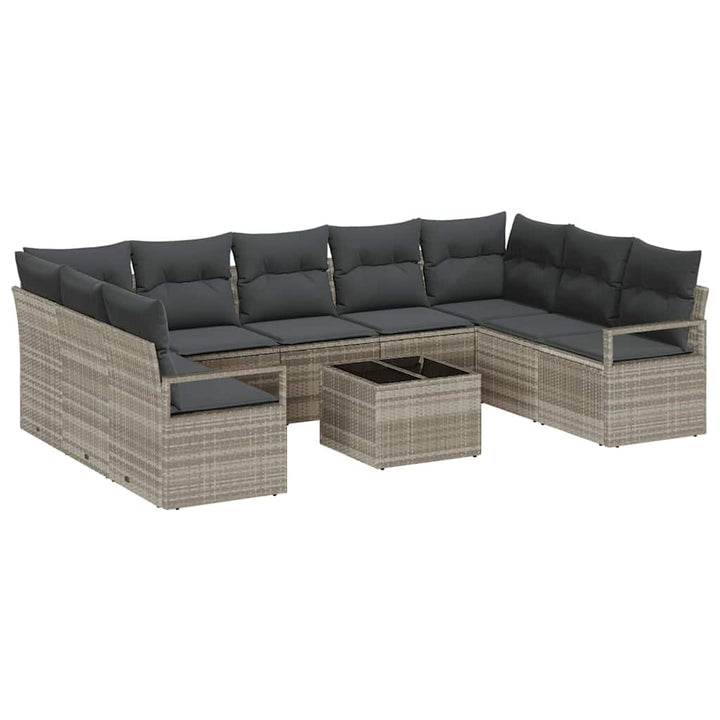 Sofa Sæt med pude 10 pcs Lysegrå polyrattan