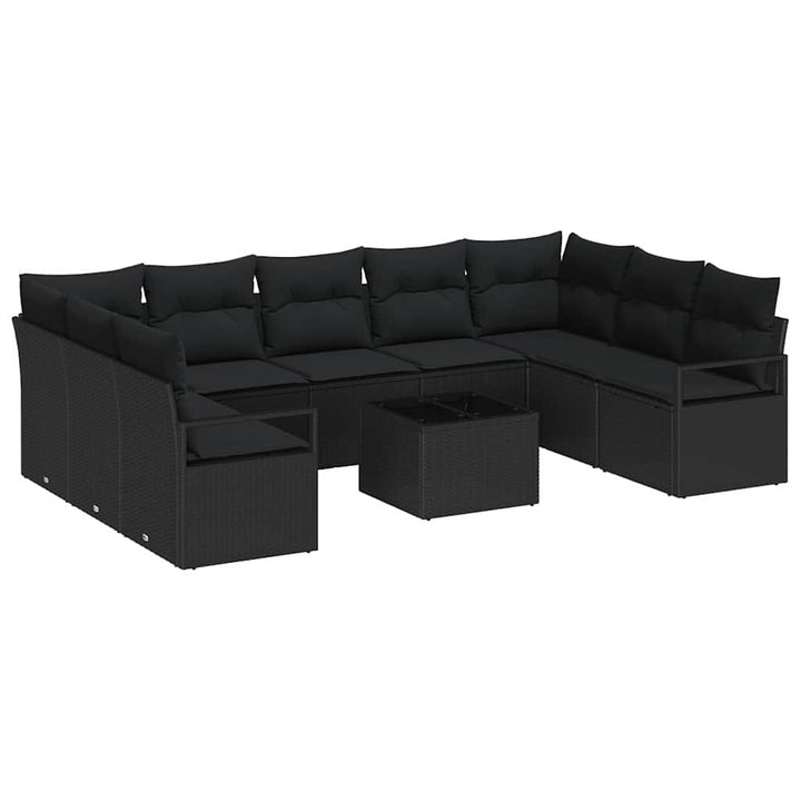Sofa Sæt med pude 10 pcs Sort polyrattan